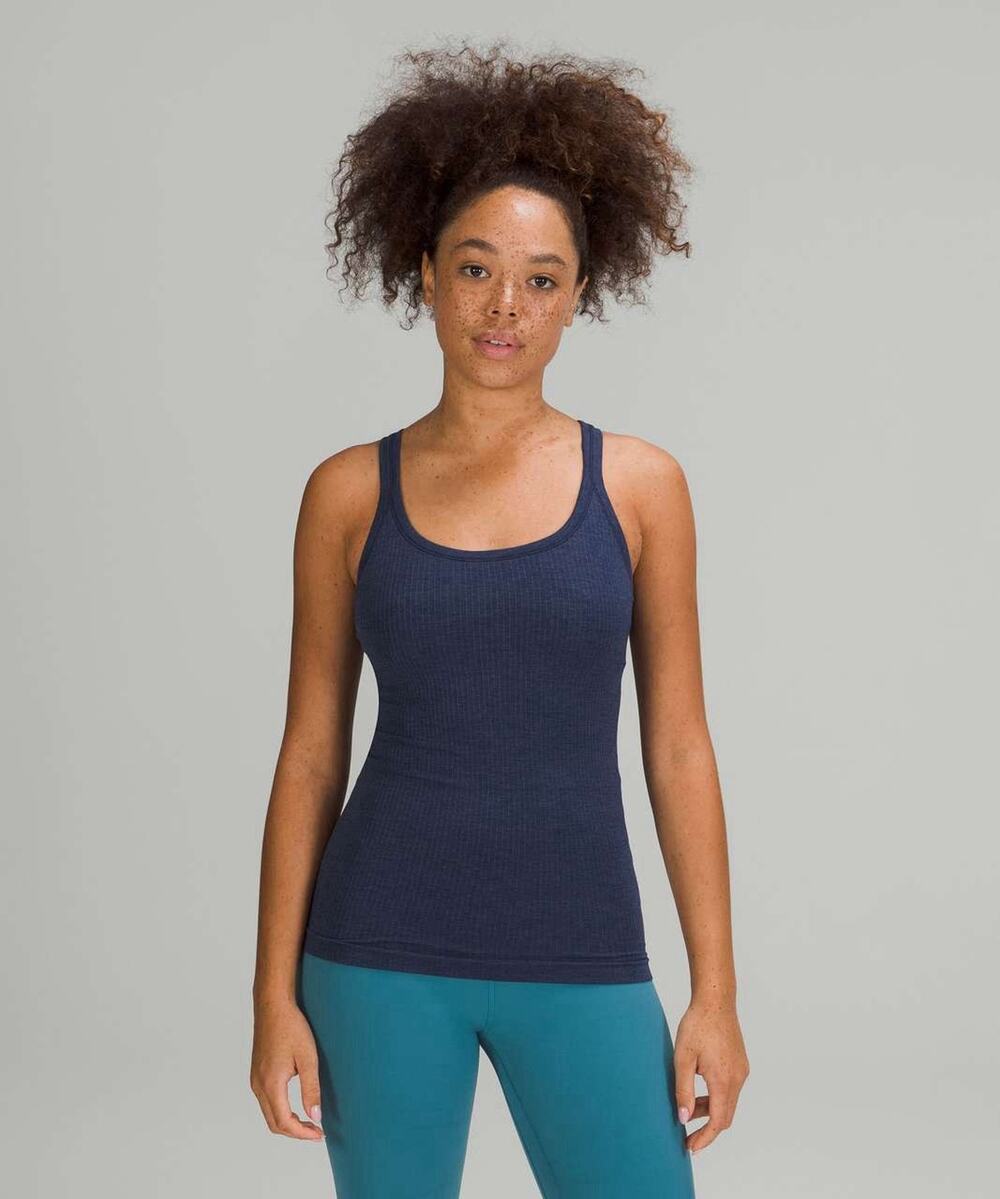 Lululemon Ebb to Street Navy Tank Top Built-In Bra Ribbed Size 6 Night Sea